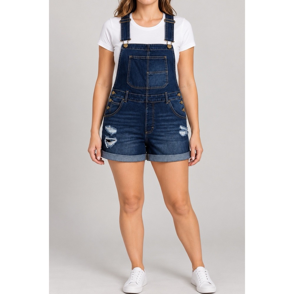 Vintage 90s No Boundaries Womens Denim Overalls Blue Distressed Dark Wash XL